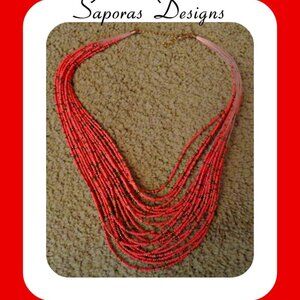 Multi-Stranded Pink & Brown Beaded Necklace Bohemian Design